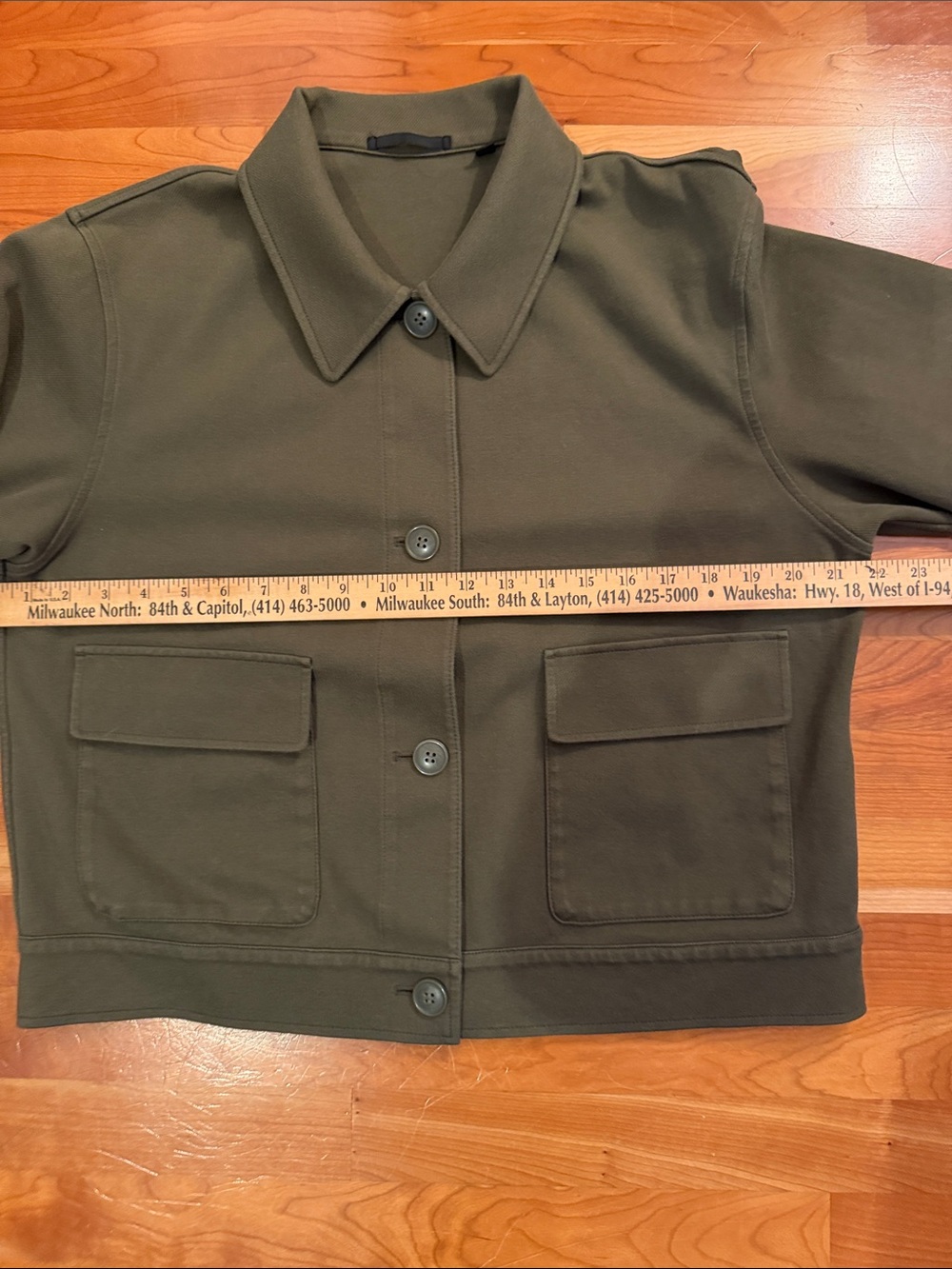UNIQLO Women Olive Green Jersey Relaxed Cropped Jacket Utility Shacket Coat M - Picture 6 of 8